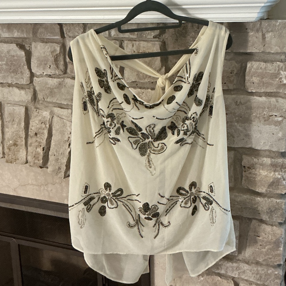 Floral Embroidered sleeveless Halter Top open back by Gudi